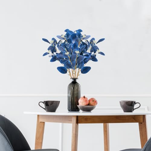 GTIDEA 6pcs Faux Eucalyptus Stems Blue Artificial Eucalyptus Leaves Spray Greenery Stems Branches with Seeds Silver Dollar Eucalyptus Plant for Home Kitchen Indoor Vase Flower Arrangement Decor - color: 6pcs-blue