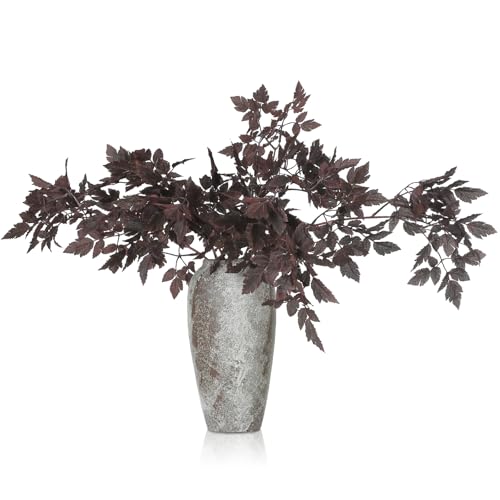 Lyrow 3 Pack 32 Inches Artificial Cimicifuga Plant Leaf Spray Faux Plum Cimicifuga Ramosa Leaf Branch Faux Fall Spray Silk Plants for Home Vase Wedding Garden Farmhouse Table Mantel Decor - size: 32 Inches