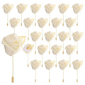 uxcell 24pcs Beige Rose Boutonnieres Flower Buttonholes Pocket Boutonnieres Pins for Wedding Ceremony Anniversary Prom Formal Dinner Party - color: Beige