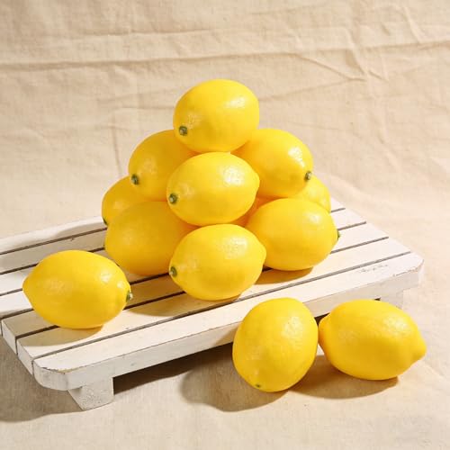 9PCS Artificial Lemon, Realistic Fake Fruit Lemon Ornaments, Summer Fruit Party Photography Teaching Props for Home Kitchen Table（Yellow） - size: 9PCS