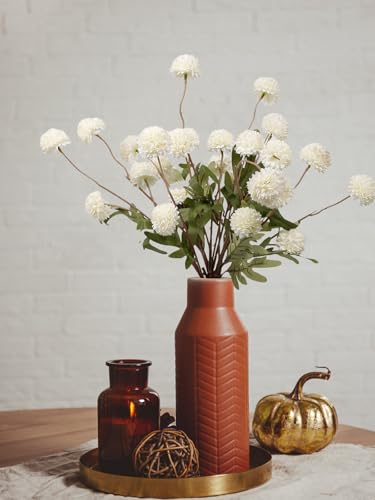 6 Pcs Faux Silk Pompon Mum Artificial Flowers, Silk Small Mini Chrysanthemum Ball with Long Stems, for Wedding Champagne Arrangements Bouquets Centerpieces Home DIY Decorations, No Vase, White - color: White