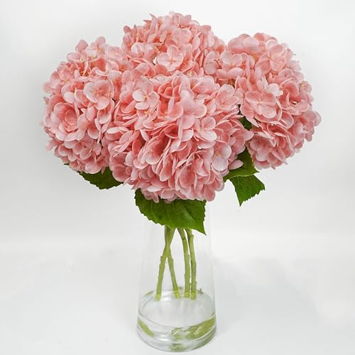 Jahe 4 Pcs Hydrangea Artificial Flowers, 20'' Tall Large Bloom Faux Hydrangea Flowers,Real Touch Fake Flowers, Bouquet Home Wedding Party Decor, DIY Floral Arrangement, Pink - color: Pink