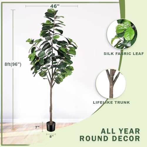 LYERSE 8ft(96in) Fiddle Leaf Fig Tree Artificial - Tall Faux Fiddle Leaf Fig Tree - Fake Fig Plant with Realistic Texture for Indoor Outdoor Modern Home House Office - size: 8ft