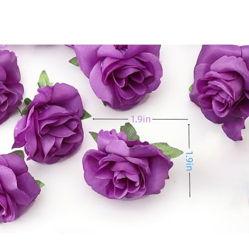 100 Pcs Mini Purple Roses Artificial Flowers Bulk, 1.9" Small Silk Fake Roses Flower Heads for Decoration, Wedding Centerpieces Bridal Shower Party Home Decor,DIY Crafts (Purple) - color: Purple