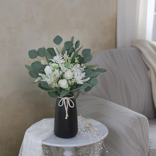 VIERENA Artificial Greenery Stems Box Set(Pack of 75pcs) with 8 Kinds of Faux Plants and Fake Flowers for DIY Wedding Bouquet Table Centerpieces and Floral Arrangement (White&Green) - color: White&green