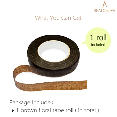 BEADNOVA Floral Tape 1/2inch Flower Tape Brown Floral Tape for Bouquets Floral Arranging Stem Wrap Craft (Brown, 30yards) - color: Brown