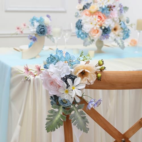Garisey Artificial Flowers Combo for DIY Wedding Bouquets Combo Centerpieces Arrangements Party Bridal Baby Shower Home Decorations-Blue&White - color: Blue&white
