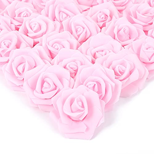 IPOPU Artificial Rose Flower Heads, 100pcs Real Looking Light Pink Foam Fake Roses for DIY Wedding Baby Shower Centerpieces Arrangements Party Tables Home Decorations (Light Pink, Stemless) - color: 100pcs Light Pink