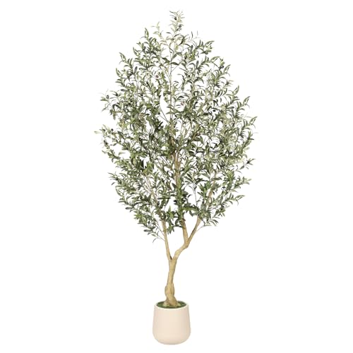 Realead 7ft Artificial Olive Tree with Tall Exquisite Planter - Realistic Fake Olive Tree with Thick Trunk and Lifelike Fruits - Large Faux Olive Tree for Home Office Decor - size: 7ft