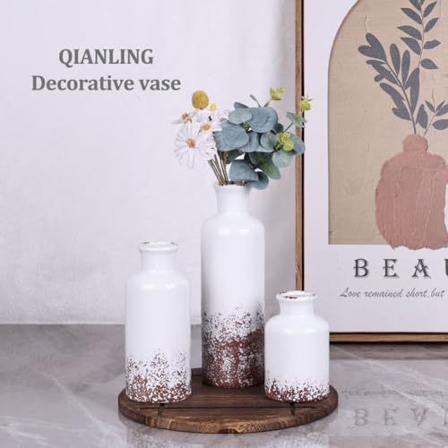 Gray Ceramic Vase Set - 3 Grey Small Vases, Farmhouse Country Flower Vase Home Decor, Living Room Decoration, Table Decoration, Fireplace Decor, and Entrance Decorations Centerpieces - color: Distressed Gray