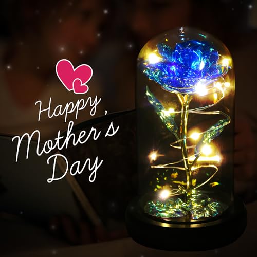 Childom Mothers Day Flowers Gifts for Mom Grandma,Birthday Gifts for Women,Valentines Gifts for Her,Mom,Women,Wife,Grandma,Light Up Rose in Glass Dome,Colorful Blue Mothers Day Flowers for Delivery - color: Blue Medium