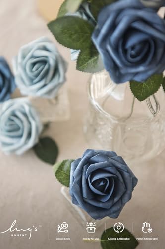 Ling's moment Artificial Roses, Dutch Blue & Dusty Blue, 3 Inch 50 Pcs | Foam Material, With Stems, DIY Floral, Wedding/Party Decor, Centerpieces/Bouquet - color: Blu- Dutch Blue & Dusty Blue, size: 50Pcs