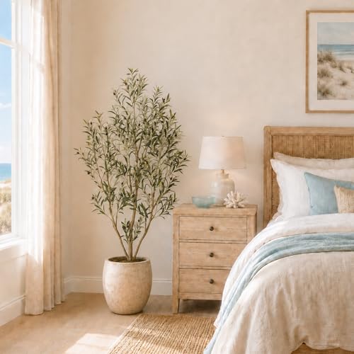 Nafresh Tall Faux Olive Tree 6ft (72in), Artificial Olive Tree with Silk Leaves, Natural-Look Trunk, Adjustable Branches and Lifelike Fruits, Fake Tree for Living Room Bedroom Office Entryway Foyer - size: 6ft