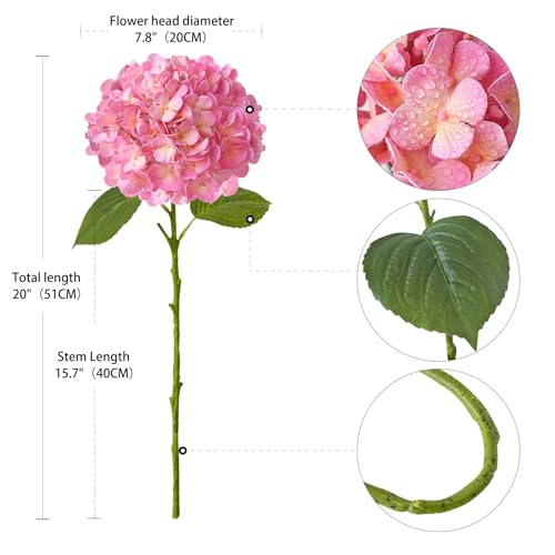 ZYTUYO 4PCS 20'' Bright Pink Real Touch Hydrangeas Latex Artificial Flowers for Baby Shower Birtiyday Wedding Pink Partry Flower Arrangeament Home Living Room Table Centerpiece - color: Pink