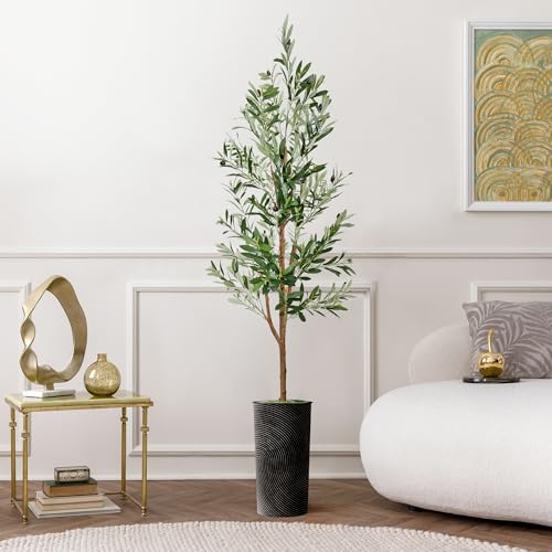 Artificial Tree in Optional Designed Pot, Fake Olive Silk Tree for Indoor and Outdoor Home Decoration - 68" Overall Tall (Plant Pot Plus Tree) - style: Olive Tree