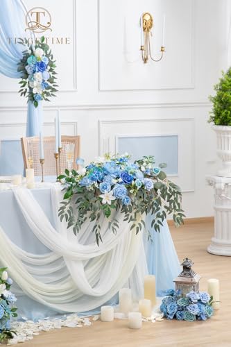 TINGE TIME Artificial Sweetheart Flower Swag with Tablecloth and Table Runner, Pack of 3 Floral Arrangement for Wedding Sweetheart Table Centerpiece Decoration Valentine's Day (Provence Blue) - color: Provenceblue
