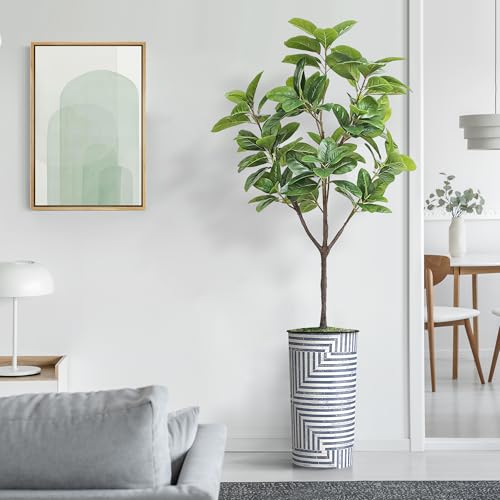 Artificial Tree in Modern Geometric Pattern Planter, Fake Rubber Silk TRE for Indoor and Outdoor Home Decoration - 70" Overall Tall (Plant Pot Plus Tree) - style: Magnolia Tree