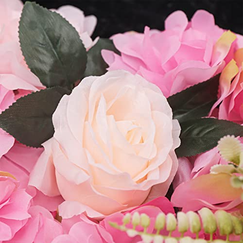 12Pcs Flower Wall Panel Artificial Flower Wall Backdrop, 24"" x 16"" Silk Fabric Floral Wall Mat Dark Pink Rose Wall Backdrop for Photo Background Party Wedding Decor - color: 12pcs B Type Dark Pink