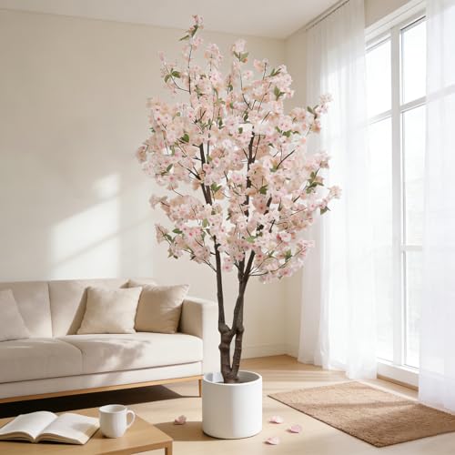 BINCUE Artificial White Cherry Blossom Tree Fake Tree Cherry Blossom Decor Fake Flowers Faux Flowering Tree White Flowers Floral Artificial Plants for Indoors Outdoors Room Home Decor Gift 5.74FT - color: White-08ap