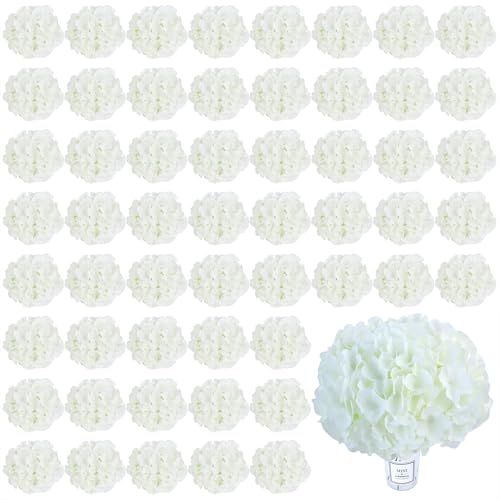 AVIVIHO 60pcs Hydrangea Artificial Flowers Bulk Ivory Full Fake Hydrangea Silk Flowers with Stems Ivory White Fake Flowers Heads for Wedding Party Home Centerpieces Arch Festival Decoration - color: Ivory, size: 60PCS