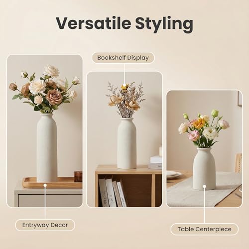 CEMABT Beige Ceramic vase Set-3 Flower vases for Decor,Modern Boho Farmhouse Home Decor,Decorative vase for Pampas Grass&Dried Flowers,idea Shelf,Table,Bookshelf - color: 3set-tall Beige