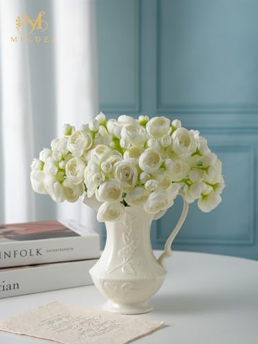 32Pcs Ranunculus Artificial Flowers, Ivory White Fake Peonies, Real Touch Silk Faux Mini Ranunculus Filler Flowers Bulk for DIY Wedding Bouquet, Vase Centerpieces, Bridal Shower Decor - color: Ivory White