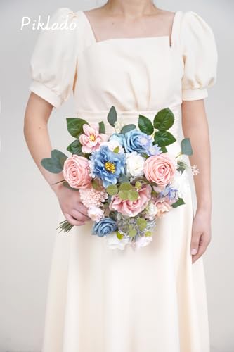Artificial Flower Combination Box Set Artificial Flower Loose Leaves and Stems DIY Wedding Center Bouquet Bride Wedding Baby Shower（Nostalgia Blue Powder） - color: Nostalgia Blue Powder