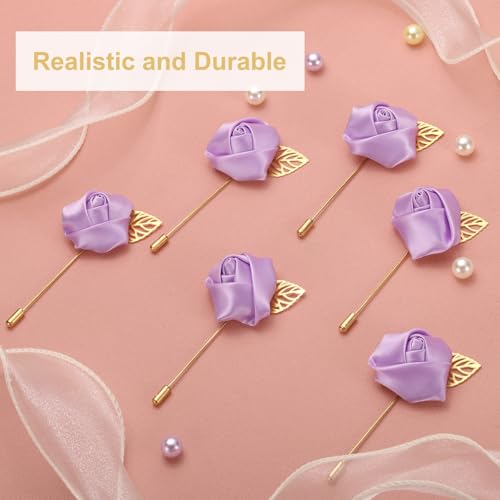 uxcell 24pcs Light Purple Rose Boutonnieres Flower Buttonholes Pocket Boutonnieres Pins for Wedding Ceremony Anniversary Prom Formal Dinner Party - color: Light Purple