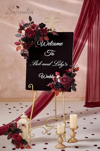 Serwalin Artificial Burgundy Black Flowers, Red Roses Silk Flowers for DIY Wedding Bridal Bouquets, Fake Halloween Black Flowers for Table Centerpieces Baby Shower Birthday Party Home Decorations - color: A Black Burgundy, size: 1 Box