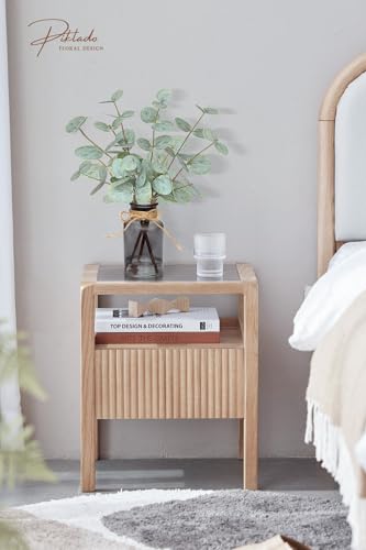 Artificial Eucalyptus Stems in Vase with Faux Water,Fake Plants for Bathroom,Coffee Table,Green Leaves for Centerpiece,Faux Greenery Plants Decorations.(Green-Black Bottle) - color: Green-black Bottle
