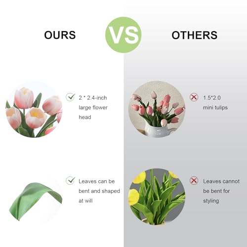 Light Pink Artificial Tulips, 2 Bundles 14Pcs, Fake Tulips Artificial Flowers, 2 x 2.4 Inch Large Flower Head Big Tulip, Easter Valentine's Day Mother's Day Home Decoration Flowers - color: Light Pink