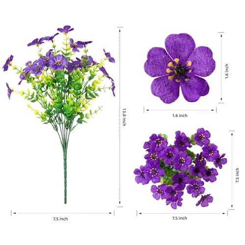 HyeFlora Artificial Flowers for Outdoor Indoor Garden Home Decoration, Faux Flower Daisy with Eucalyptus Leaves Fake Plants Greenery Boxwood Porch Patio, 12 Bundles (Purple 2) - color: Purple 2