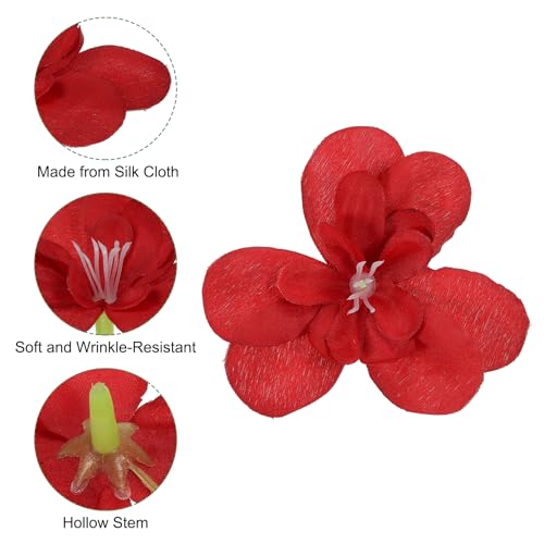 PATIKIL Artificial Orchid Petals, 24Pcs Faux Orchid Flower Head Fake Butterfly Flowers Crafts for Home Wedding Decoration, Red - color: Red