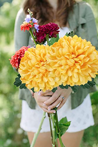 Briful Artificial Chrysanthemums Ball Flowers 6’’ Large Heads Mums Stems Autumn Yellow Fake Hydrangea Flowers Bouquet for Home Garden Party Wedding Decoration, Set of 4 - color: Yellow
