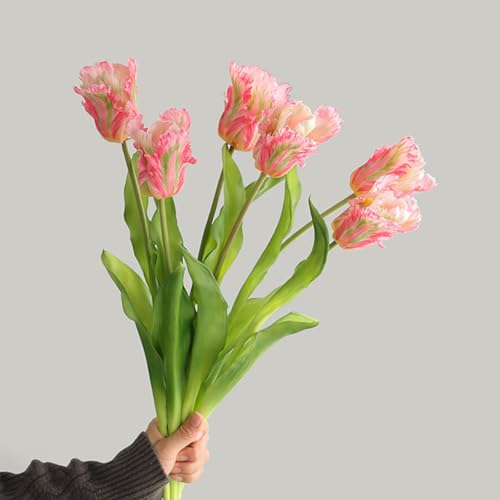 3PCS Artificial Parrot Tulips Made of Silk Flowers and Plastic Rods, Ideal for Living Room, Dining Room, Office, Festival and Party Decorations (Pink) - color: Pink
