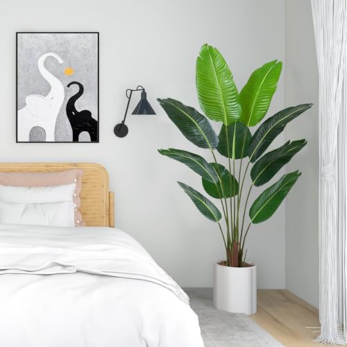 Artificial Tree Bird of Paradise Artificial Plant, 5 Ft Faux Tropical Plant Palm Tree with Leaves Trunks Faux Banana Leaf Tree for Home Decor Living Room Indoor Outdoor Office - size: 5ft