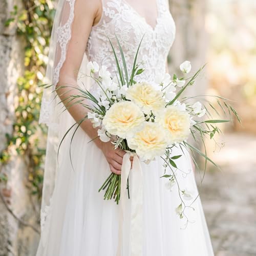 Champagne Carnations Artificial Flowers 10Pcs Large Carnations Flower Heads Lush Silk Flowers Bouquet with Stems for Wedding Bouquets Bridal Home Table Centerpieces(Champagne) - color: Champagne