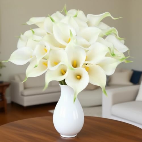 Artificial flowers-6PCS Realistic Calla Lily Artificial Flowers - 13.5" Latex Real Touch Faux Lilies for Wedding Bouquets, UV Resistant Outdoor Decor & Home Centerpieces (White) - color: White