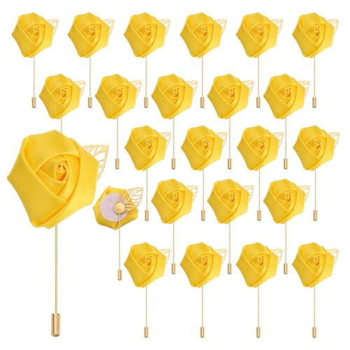 uxcell 24pcs Yellow Rose Boutonnieres Flower Buttonholes Pocket Boutonnieres Pins for Wedding Ceremony Anniversary Prom Formal Dinner Party - color: Yellow