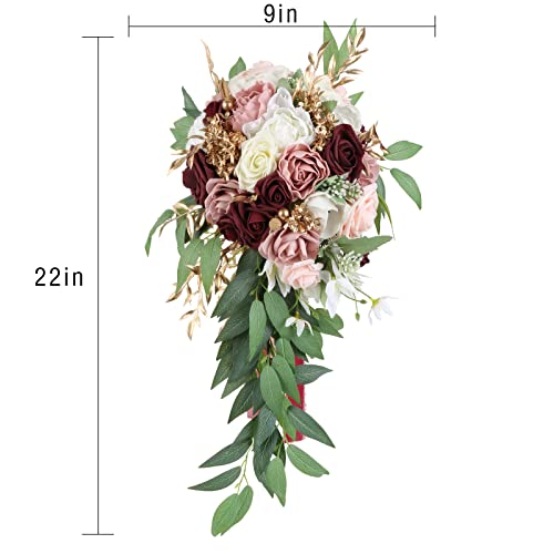 9 Inch Artificial Wedding Bouquets for Bride Bridal Bouquet Bridesmaid Bouquet Tossing Bouquet for Wedding Ceremony Anniversary Bridal Shower(Marsala & Blush) - color: Marsala & Blush