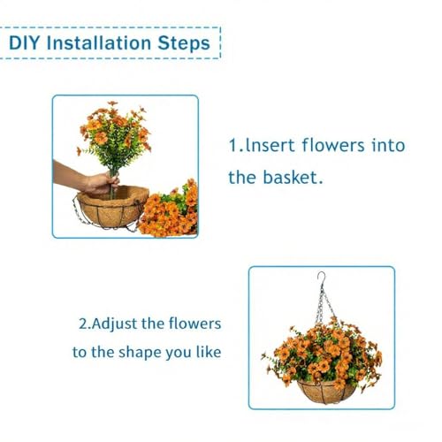 Fall Artificial Flowers for Outdoors with Basket,UV Resistant Realistic Fall Flowers Outdoor Fall Faux Flowers for Yard Porch Patio Garden Home Decor,12 Bundles(Orange) - color: Orange