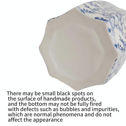 WF Chinese Porcelain Blue and White Vase, Hand-Painted Ceramic Floor Vase for Home Decor, Traditional Oriental Shelf Decor Collectible Figurines (Height: 10")