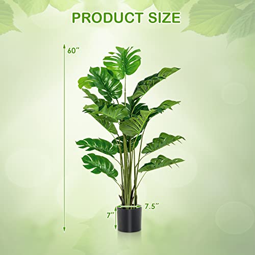 GOFLAME Artificial Monstera Deliciosa Plant, 5ft Potted Faux Tree with 15 Verdant Fake Leaves, Swiss Cheese Plant for Home Decor Indoor, Outdoor, Home, Office, 1 Pack - size: 5ft