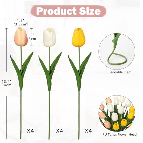 20 Pcs Artificial Tulips Flowers Mixcolor Real Touch Fake Tulips Fake Flowers for Mother's Day 13.5" Faux Tulips Faux Flowers Bulk Artificial Tulips Flowers for Vase Centerpieces Home Wedding Bouquet - color: Mixcolor Style3 #20