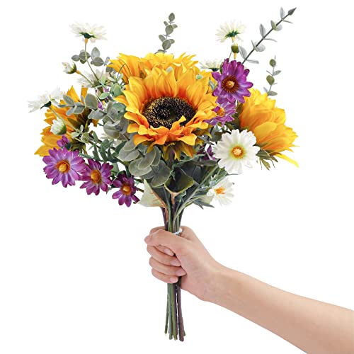 CEWOR Artificial Sunflowers Fake Cemetery Flowers for Grave Bouquet with Sunflowers for Bridal Bouquets Wedding Centerpieces Decor Party Table Gravesites Fall Floral Arrangements Home Decoration - color: Sunflowers-1