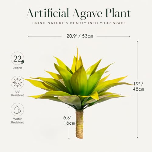 Ttranewsoo Artificial Agave Plants,Large UV Resistant Fake Agave Planters for Indoor and Outdoor Decorating Tropical Plant Succulents Greenery Indoor Decor (2Pack,22" Yellow) - color: Yellow