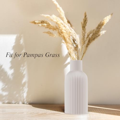 White Ceramic Flower Vase, Minimalist Modern Home Decor, Matte Finish Pampas Grass Vase for Table, Fireplace, Shelf, Mantel, Entryway and Centerpieces (10in) - color: White, size: 10in