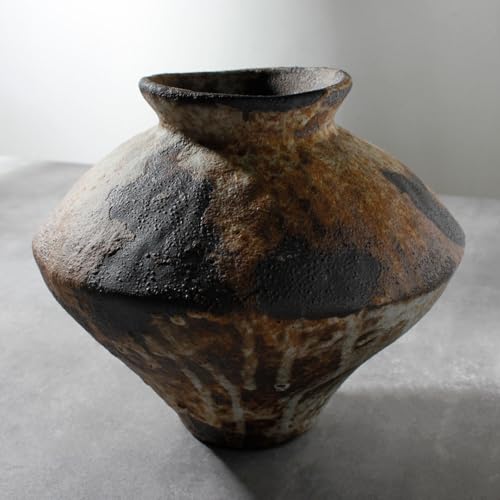Rusty Ceramic Vase, Wabi Sabi Decorative Pottery Flower Vase for Centerpieces, Table, Living Room, Bedroom, Bathroom, Retro Country Farmhouse Decor - color: Rust-short, size: Small
