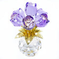 TWINKLING Crystal Roses Figurine with Round Vase, Glass Rose Crystal Flowers Bouquet, Birthday, Anniversary,Wedding, Home Décor,Gold Leaf (Purple) - color: Purple(gold Leaf)