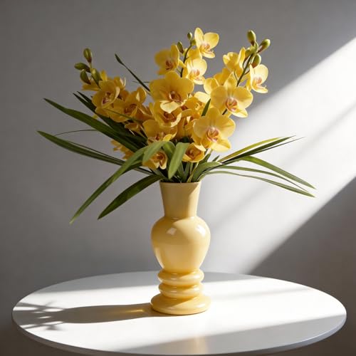 Glass Vase Roman Column 8" Tall Farmhouse Decorative Vase Wide Mouth Flower Vase for Dried Grass, Wedding Centerpiece Vases, Rustic Home Decor, Shelf Display Vase, Gift Vase Easter Dining Decor Beige - color: Yellow